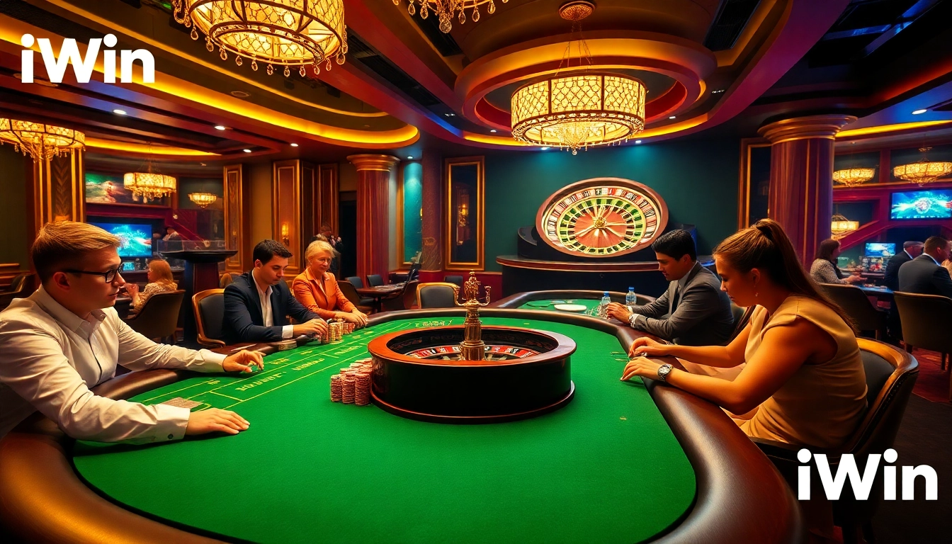 Experience the thrill of iWin with professional poker gameplay in a luxurious casino atmosphere.