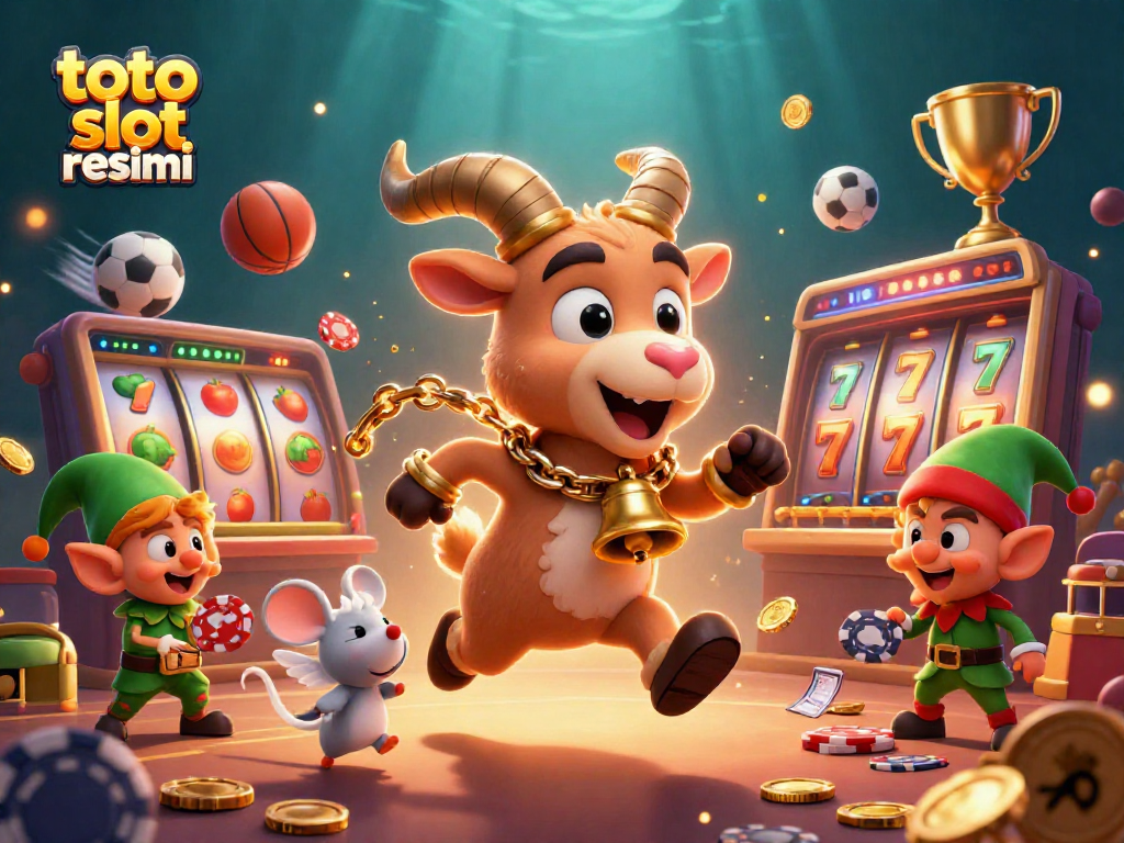 Winning with toto slot resmi at a festive horror casino featuring a Krampus goat and casino elements.