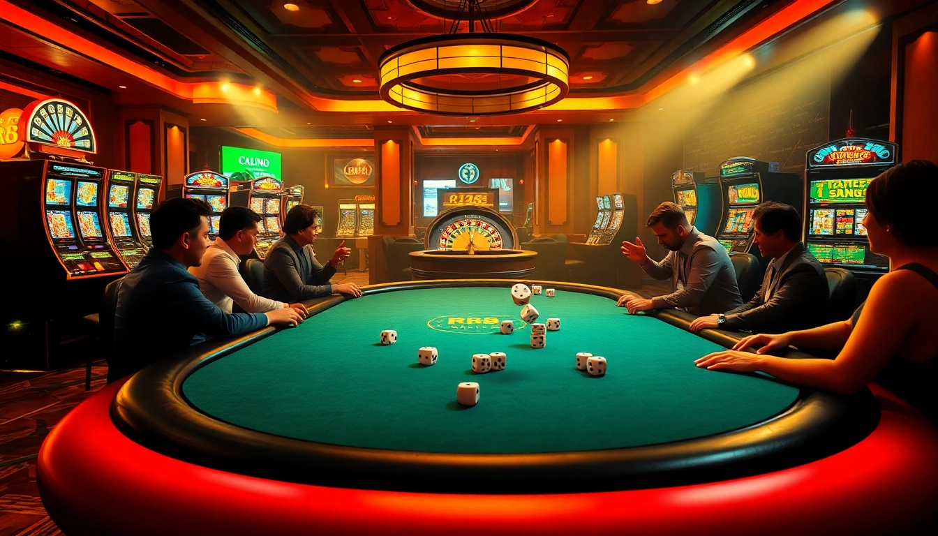 Players engage in the thrilling atmosphere of RR88 Auction with poker chips and dice.