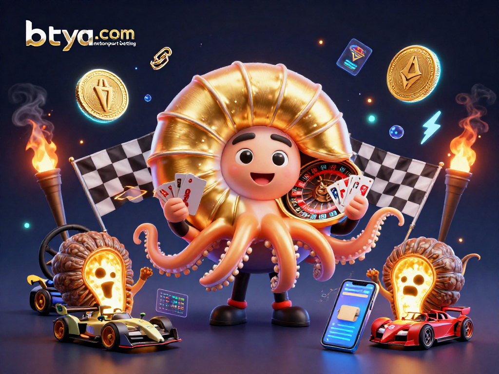Engage in betya.com motorsport betting with vibrant racing-themed and digital crypto elements illustrated.