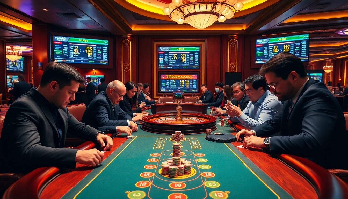 Experience the thrill of uu88 in a high-stakes poker setting with vibrant chips and a spinning roulette wheel.