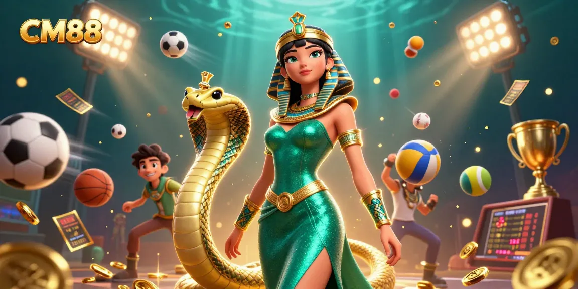 Win exciting prizes with CM88 in this vibrant casino-themed digital illustration.