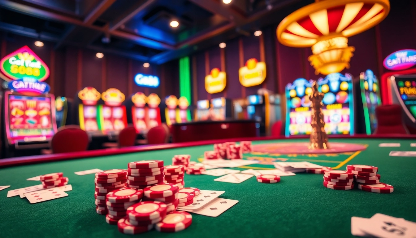 Experience thrilling gameplay at Go88's dazzling casino tables with vibrant poker chips and cards.