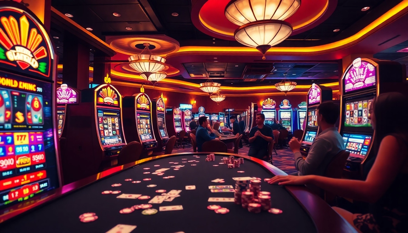 Exciting slot gacor gameplay scene with vibrant slot machines and enthusiastic players.