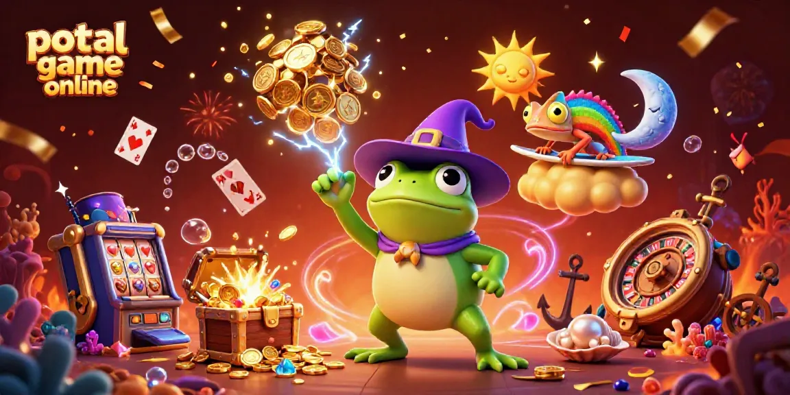 Experience excitement with portal game online featuring a wizard frog and chameleon in a dynamic casino scene.