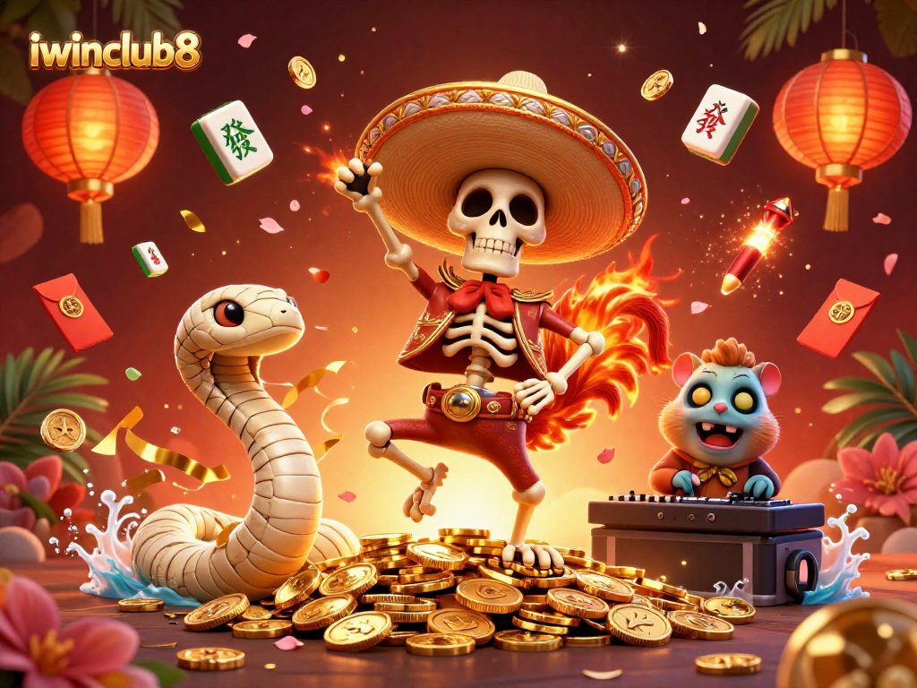 Join the excitement at iwinclub8 with our vibrant casino illustration featuring lively characters and game elements.