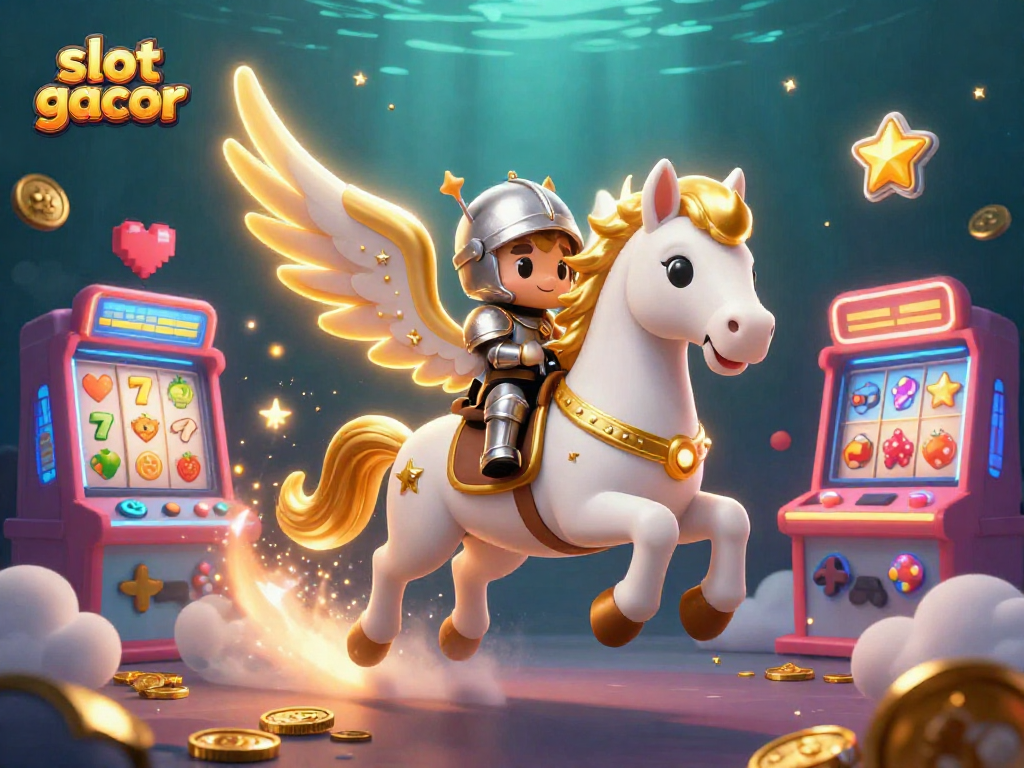 Experience the thrill of slot gacor with a celestial horse and knight in an animated casino scene.