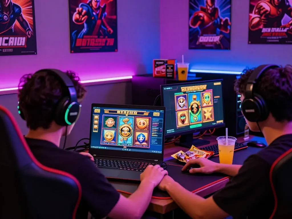 Pemain yang terlibat bermain di laptop yang menampilkan permainan slot online situs gacor.