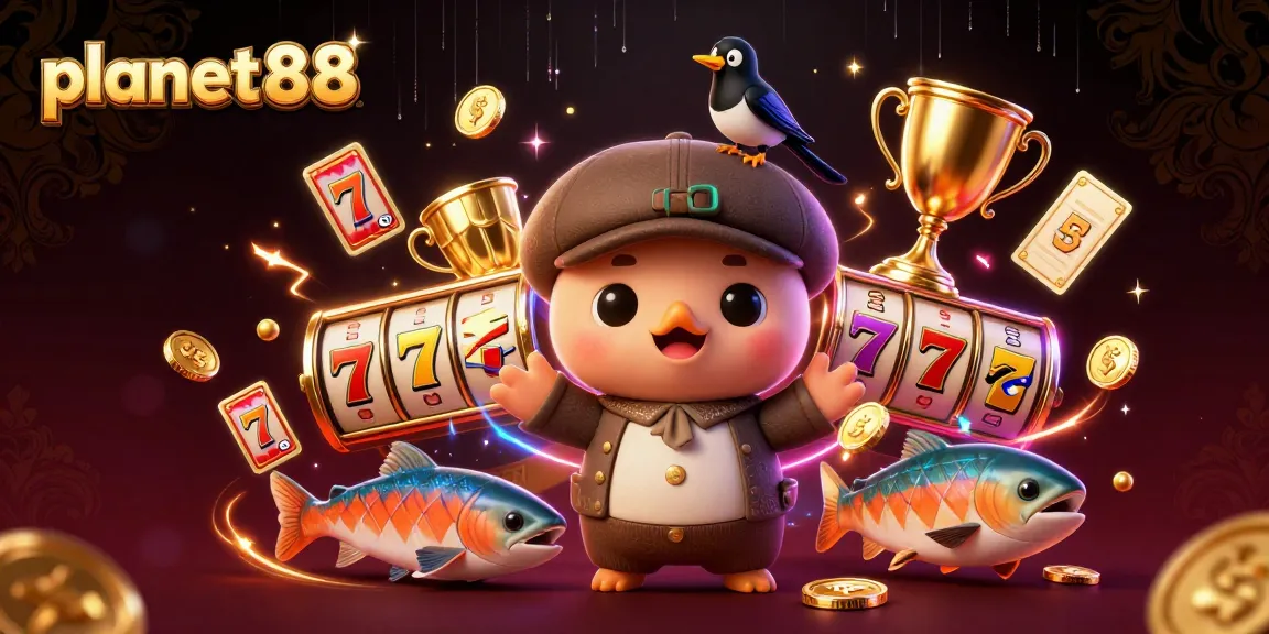 Spin to win with planet88: vibrant 3D slots scene showcasing joyful characters and dynamic game elements.