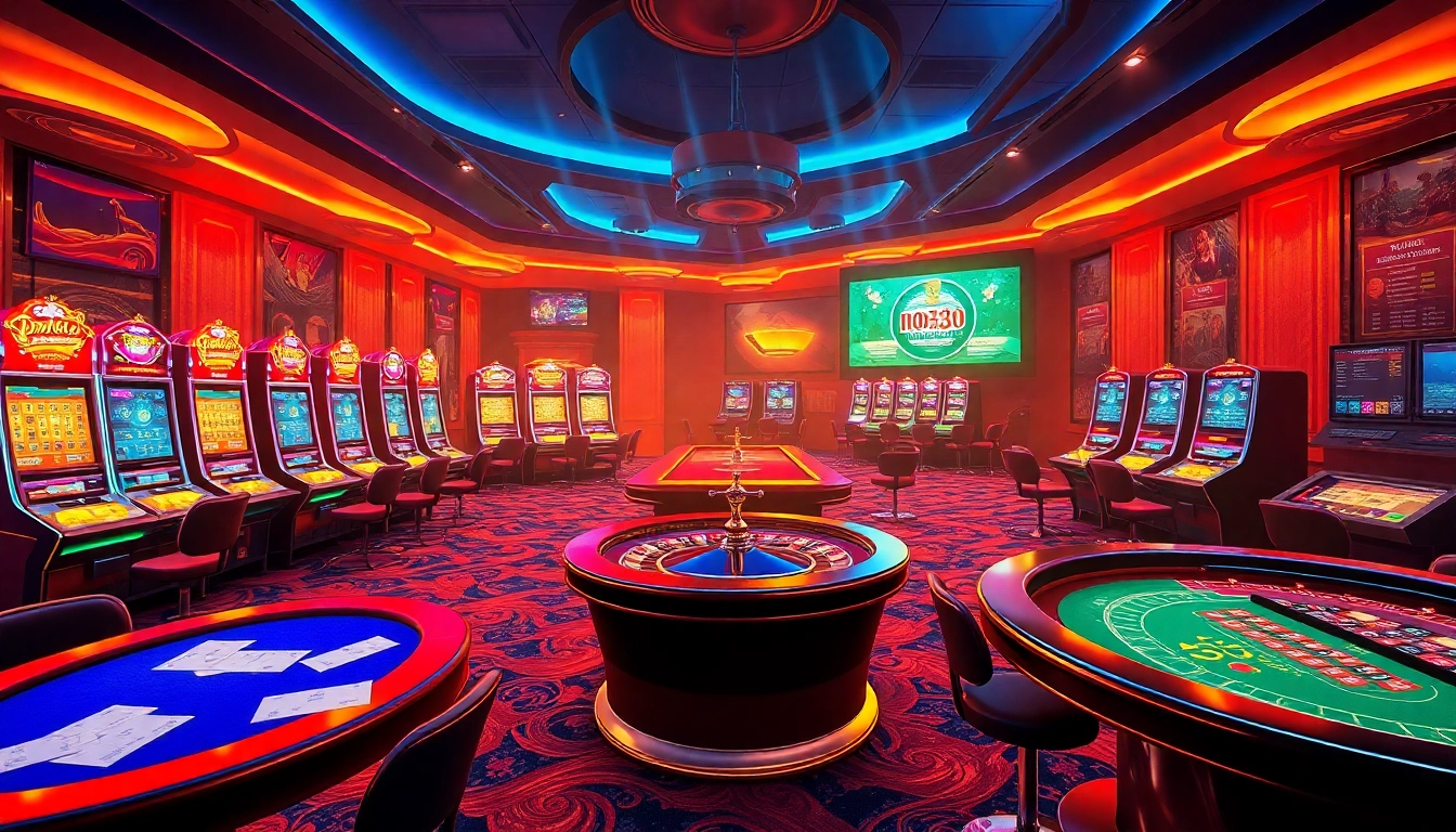 Experience thrilling gameplay at nohu90, featuring vibrant slot machines and casino tables.