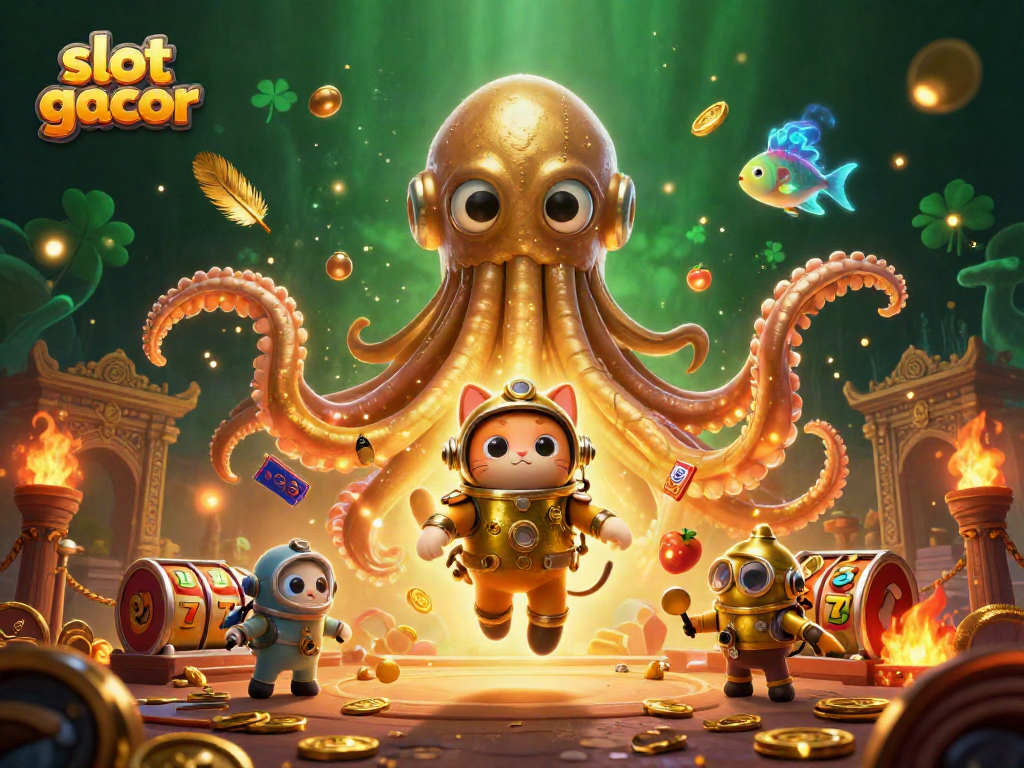 Menangkan slot gacor dengan kraken dan simbol slot dalam ilustrasi 3D fantastis.