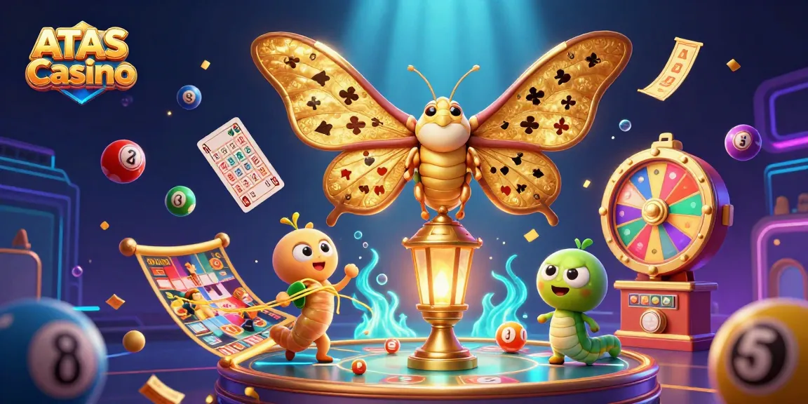 Experience the excitement of ATAS Casino with a vibrant 3D illustration of gaming elements and characters.