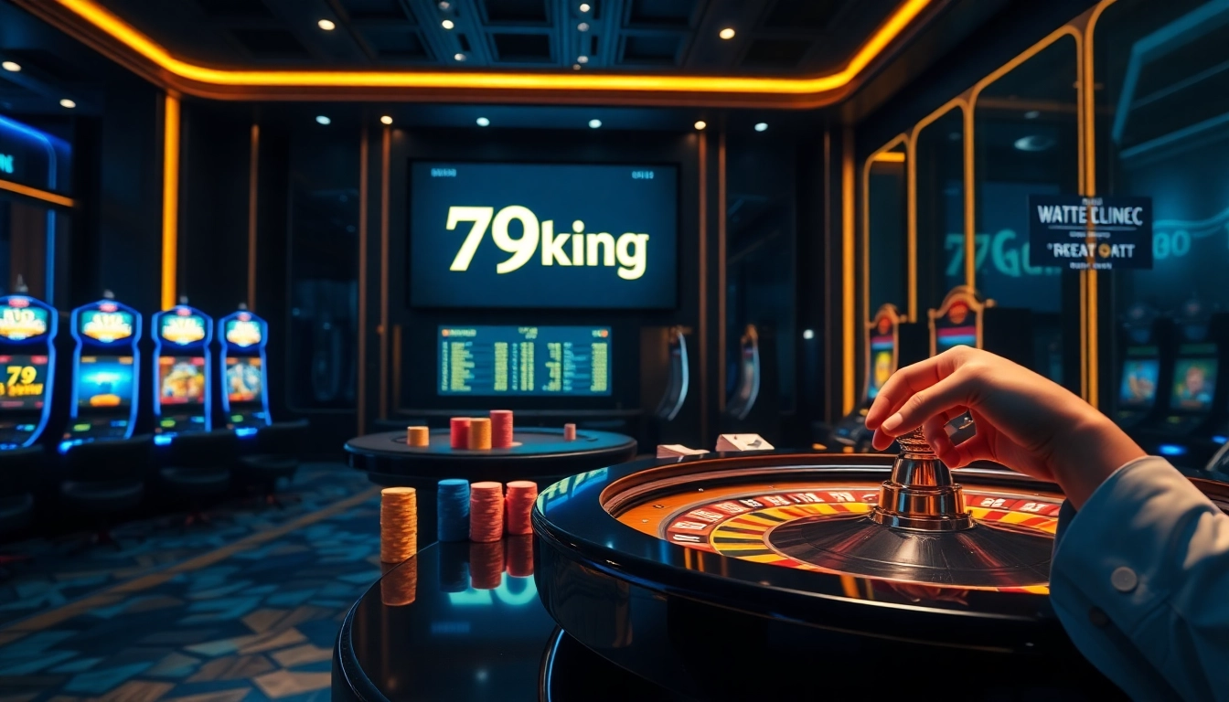 79king luxury casino scene with roulette, slots, and live odds display
