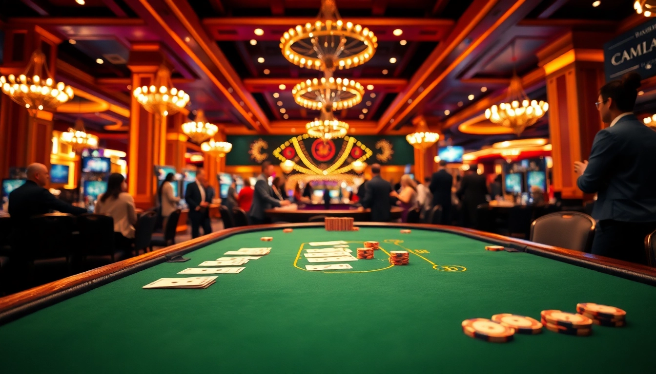 Engaging scene of a Blackjack Casino table set for action with vibrant colors and lively atmosphere.