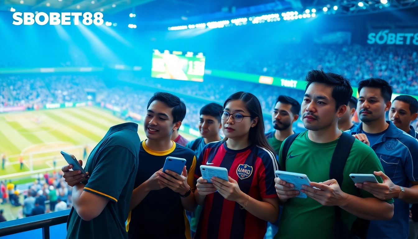 Menampilkan SBOBET88 dalam suasana taruhan olahraga yang dinamis dan penuh semangat.