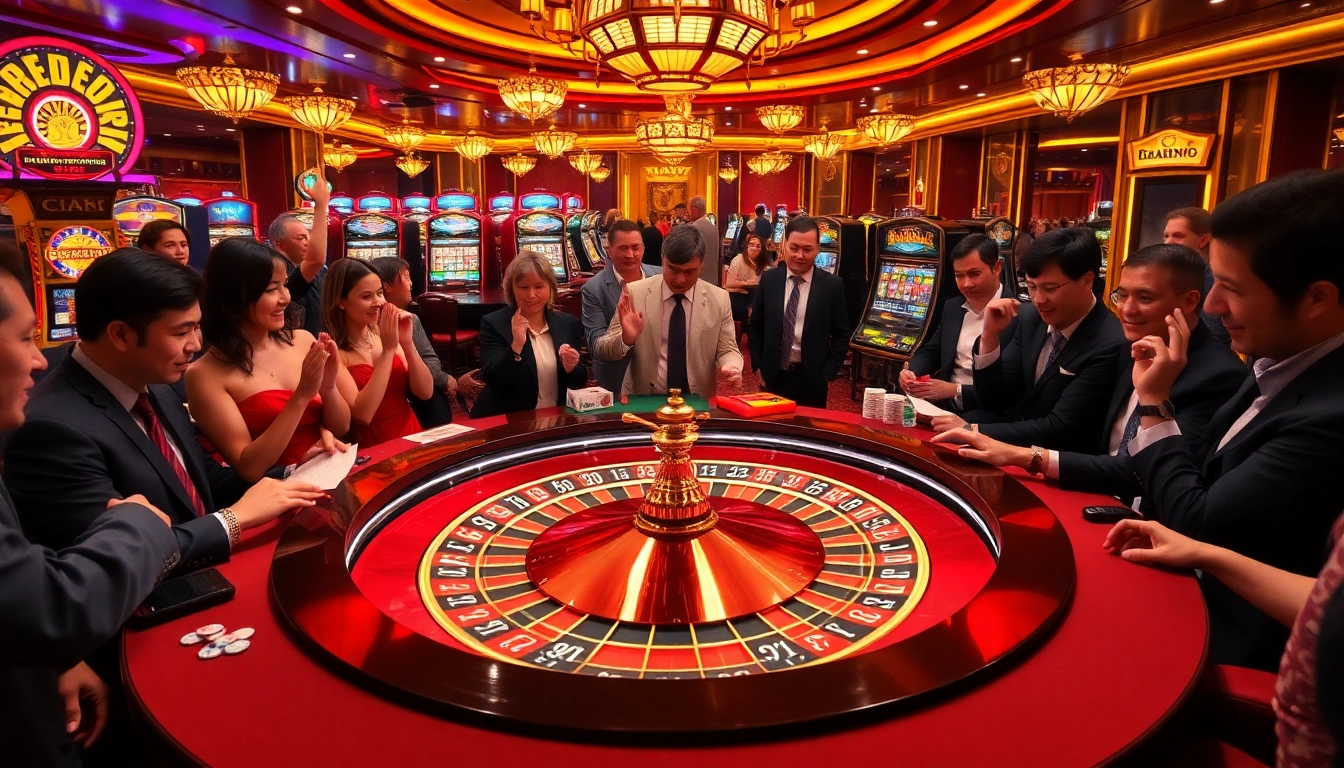 Exciting scene at a casino featuring roulette and players engaged in gambling at 79king.