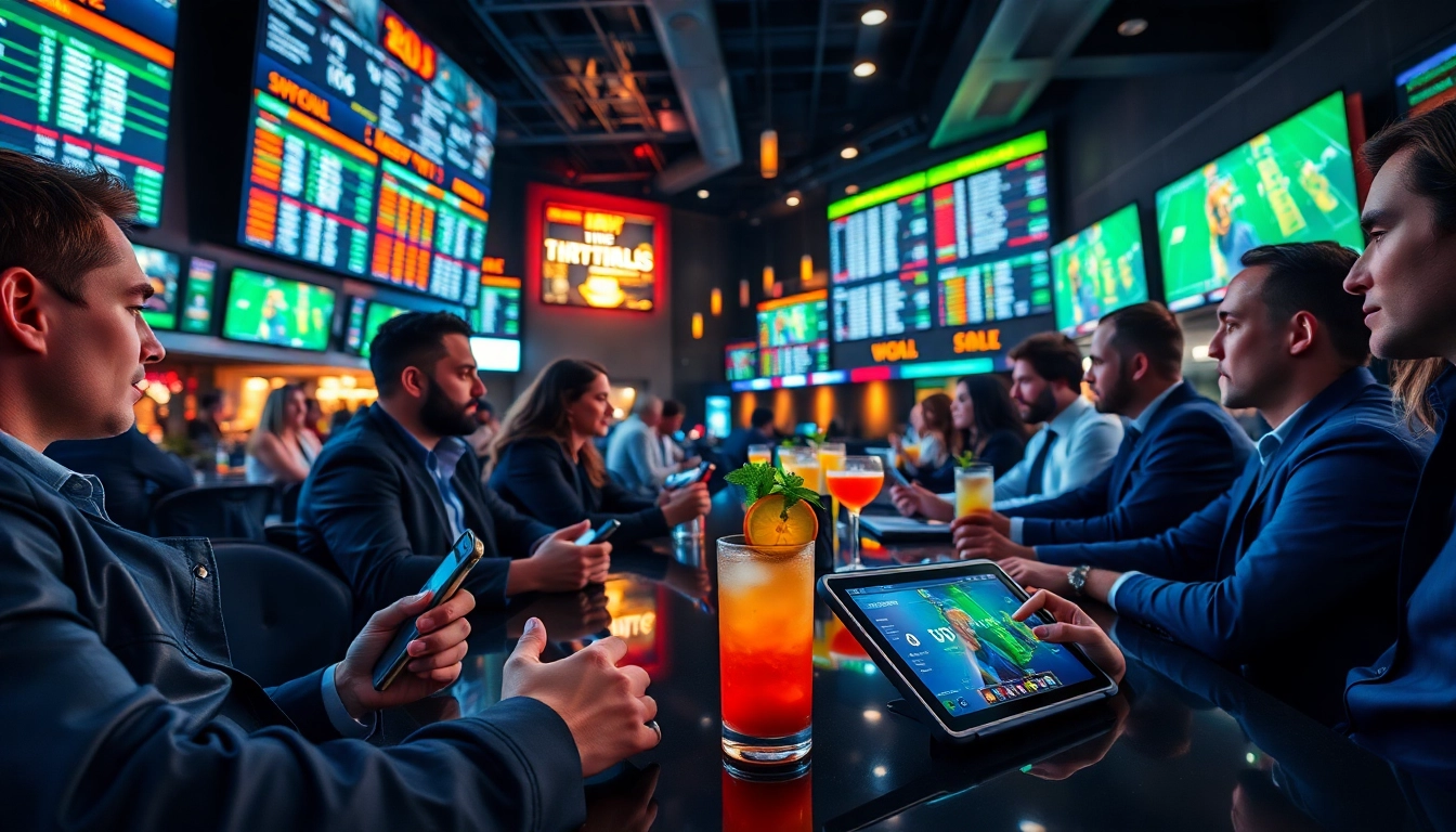 Engaged participants in Sports Betting at a lively venue with dynamic odds displays.