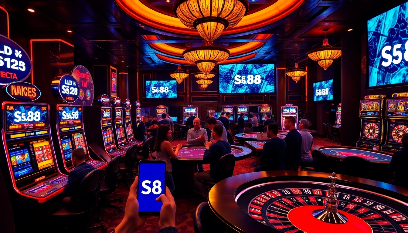 Experience thrilling gaming action at S8 with vibrant slot machines and poker tables.
