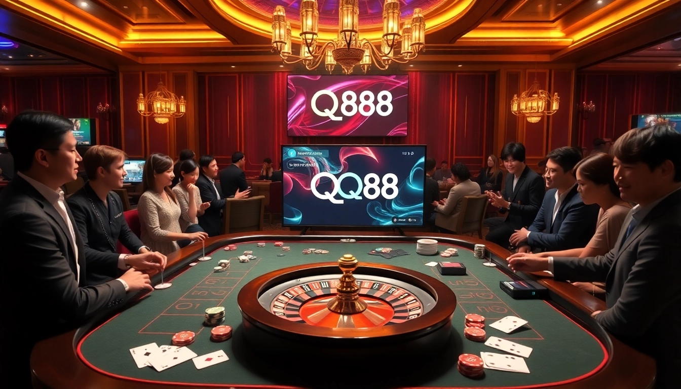 Experience the thrill of QQ88 with vibrant casino tables and engaging gaming atmosphere.