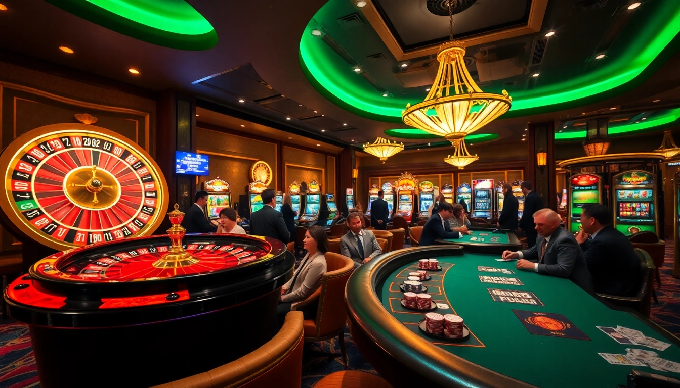 Exciting gambling action at kubet77 featuring vibrant tables and luxurious casino decor.
