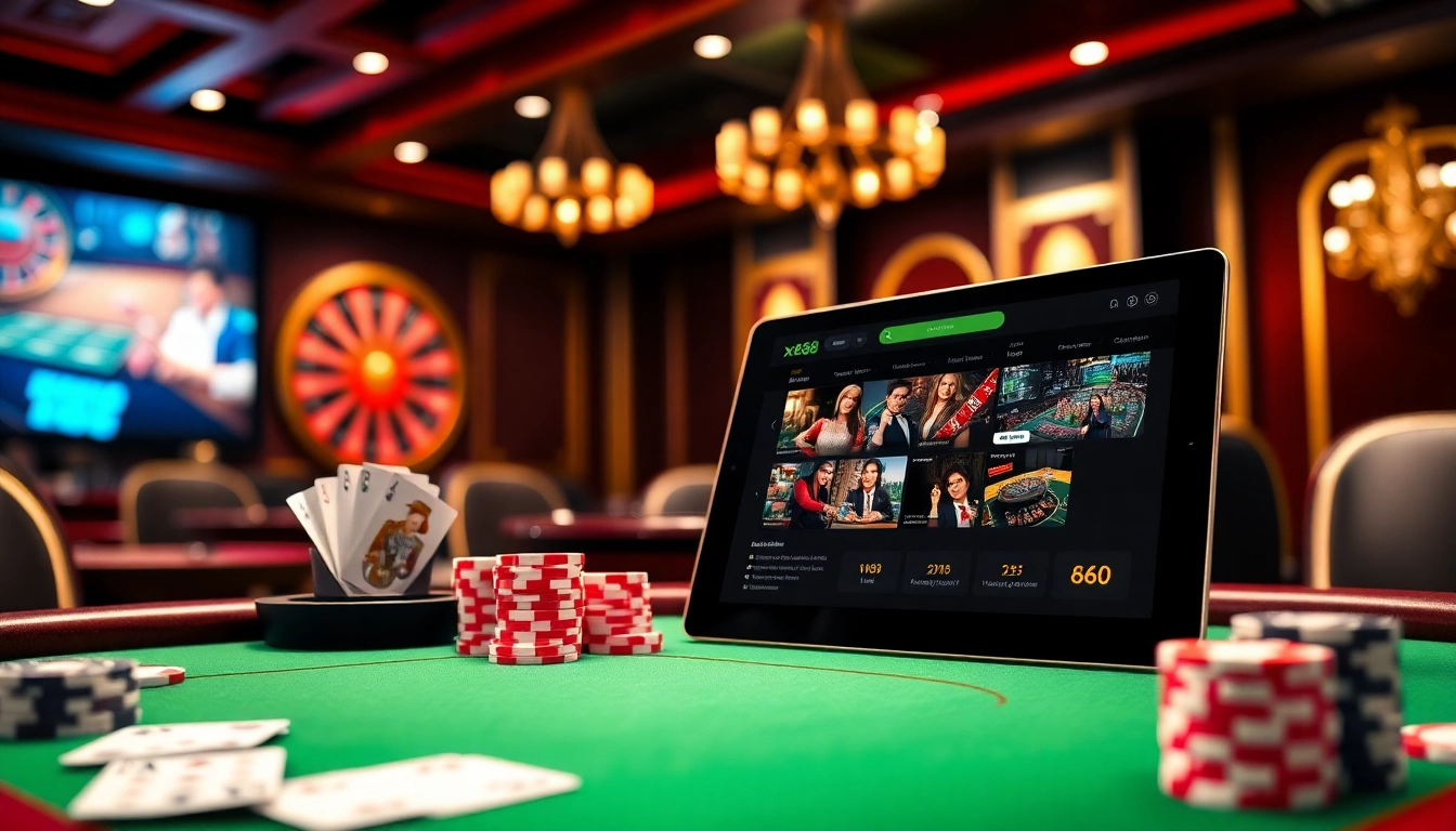 Experience high-stakes poker at xx88 with vibrant poker chips and elegant cards.