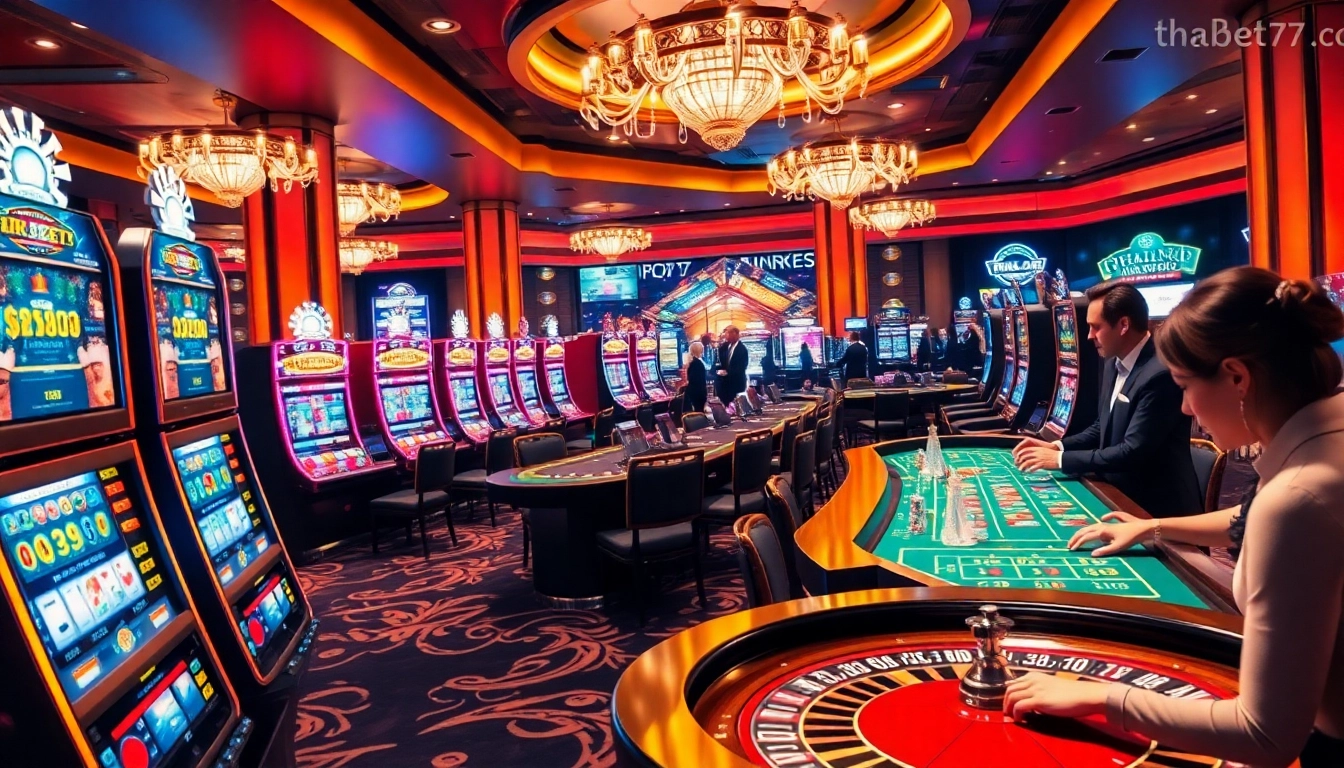 Experience the excitement of online gambling with thabet77.sa.com at vibrant casino tables and slot machines.