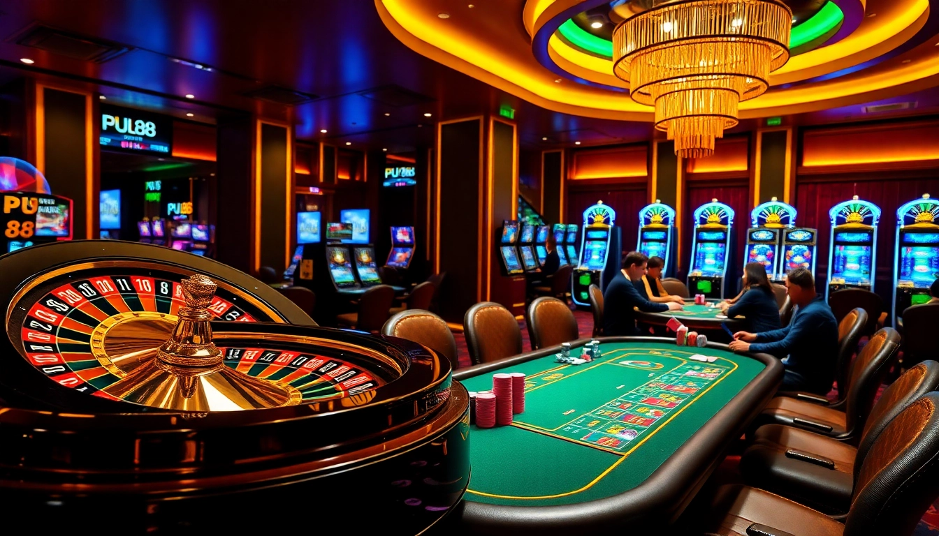 Experience the thrill of PU 88 in a vibrant casino scene with poker and roulette.