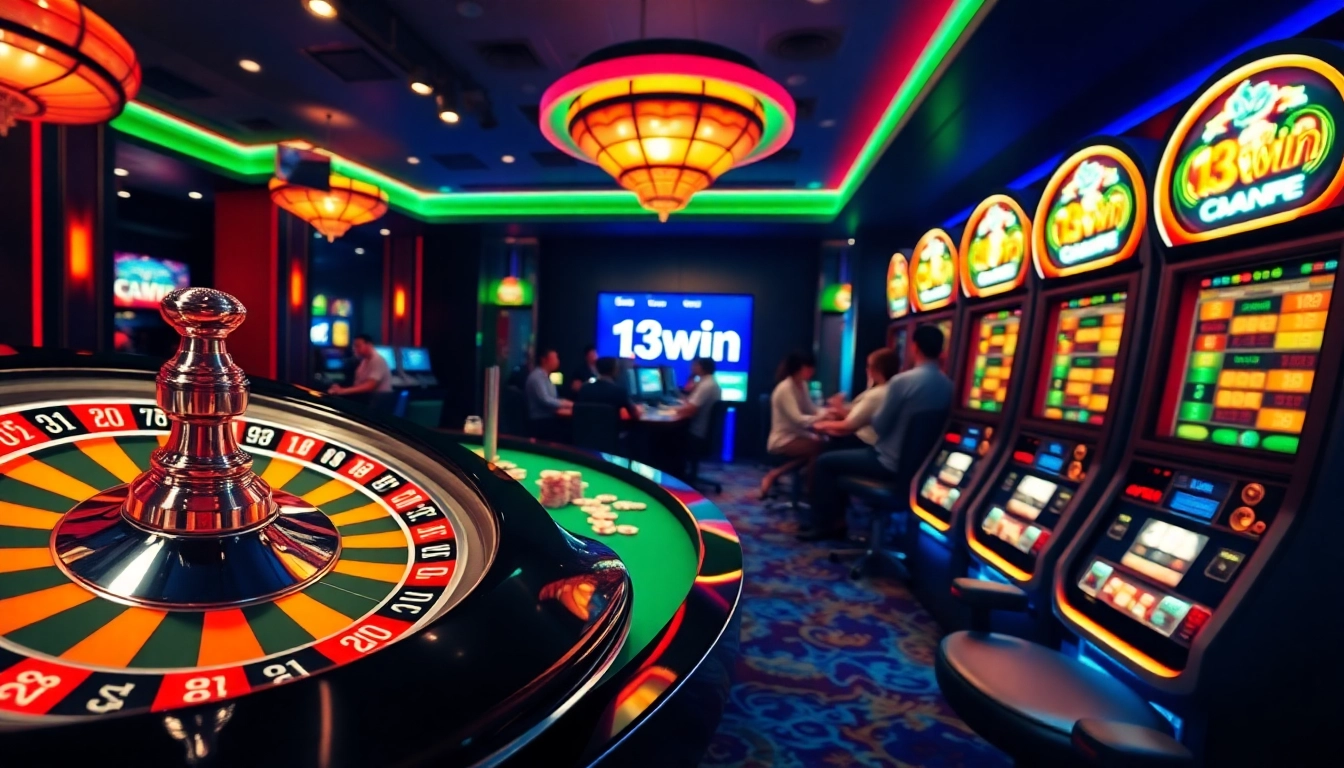 Players enjoy a thrilling game experience at 13win casino with vibrant tables and exciting machines.