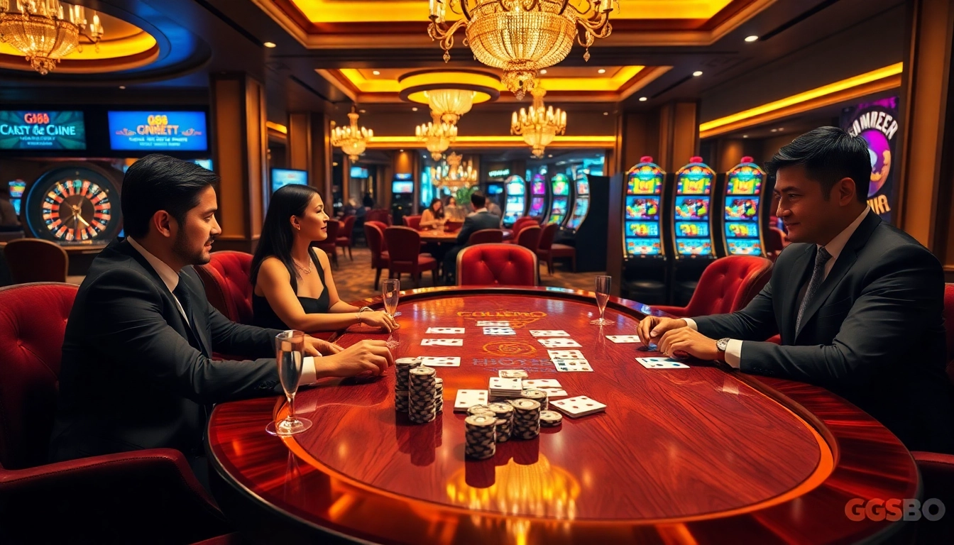 GG88 themed gaming table with players in a luxurious casino setting.