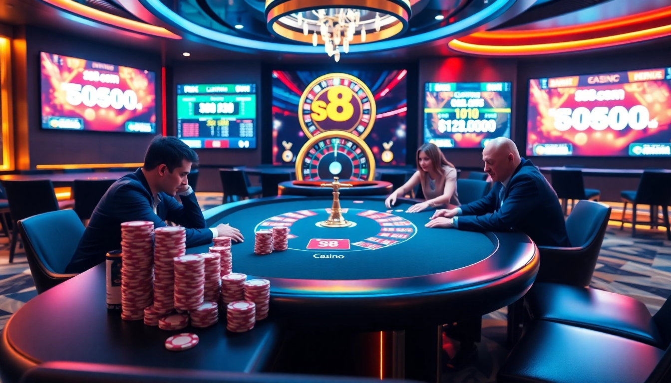 Experience thrilling gaming moments at s8.com with vibrant casino tables and excited players.