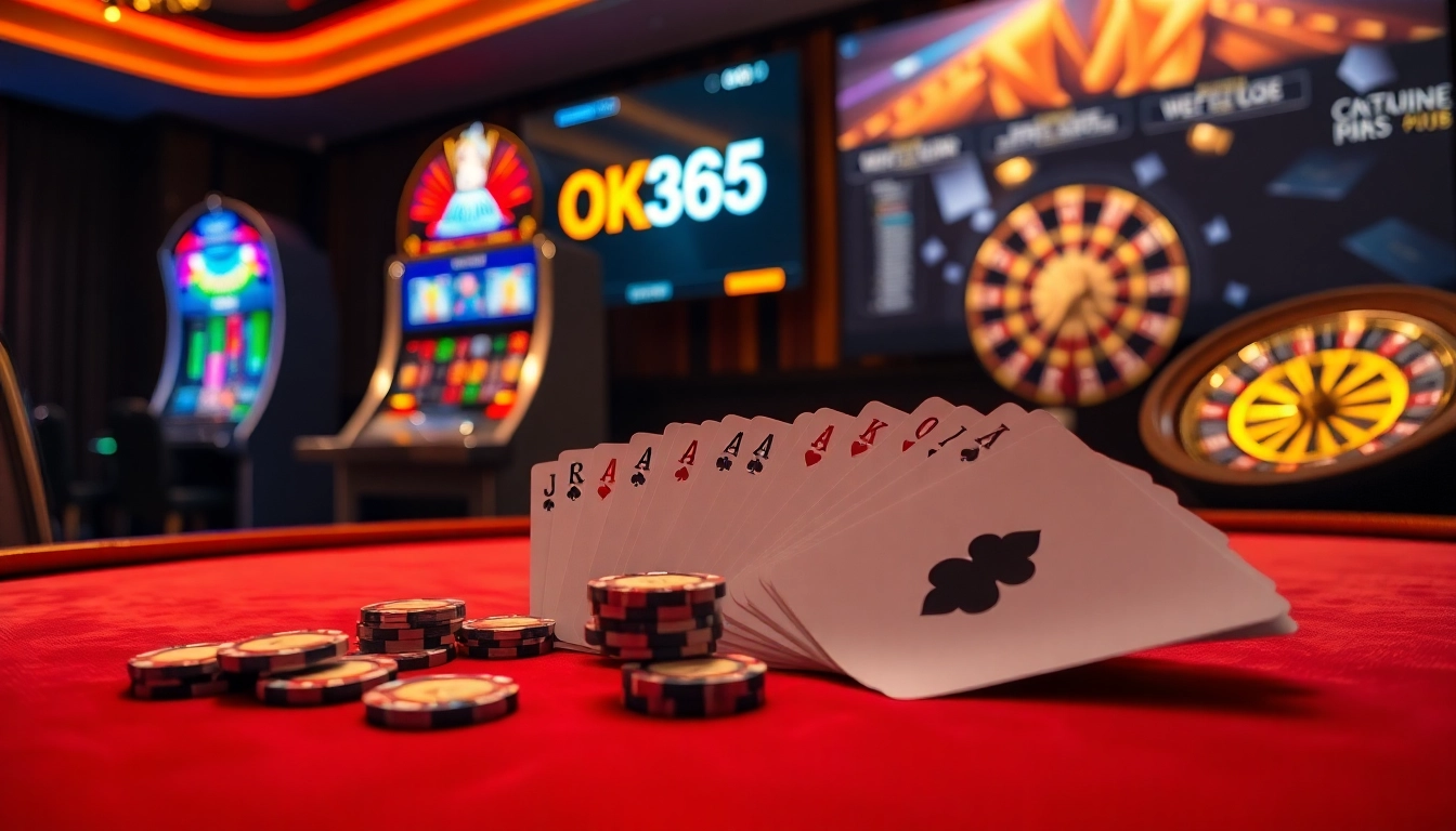 Experience thrilling moments at the OK365 casino with lively gaming tables and vibrant slot machines.