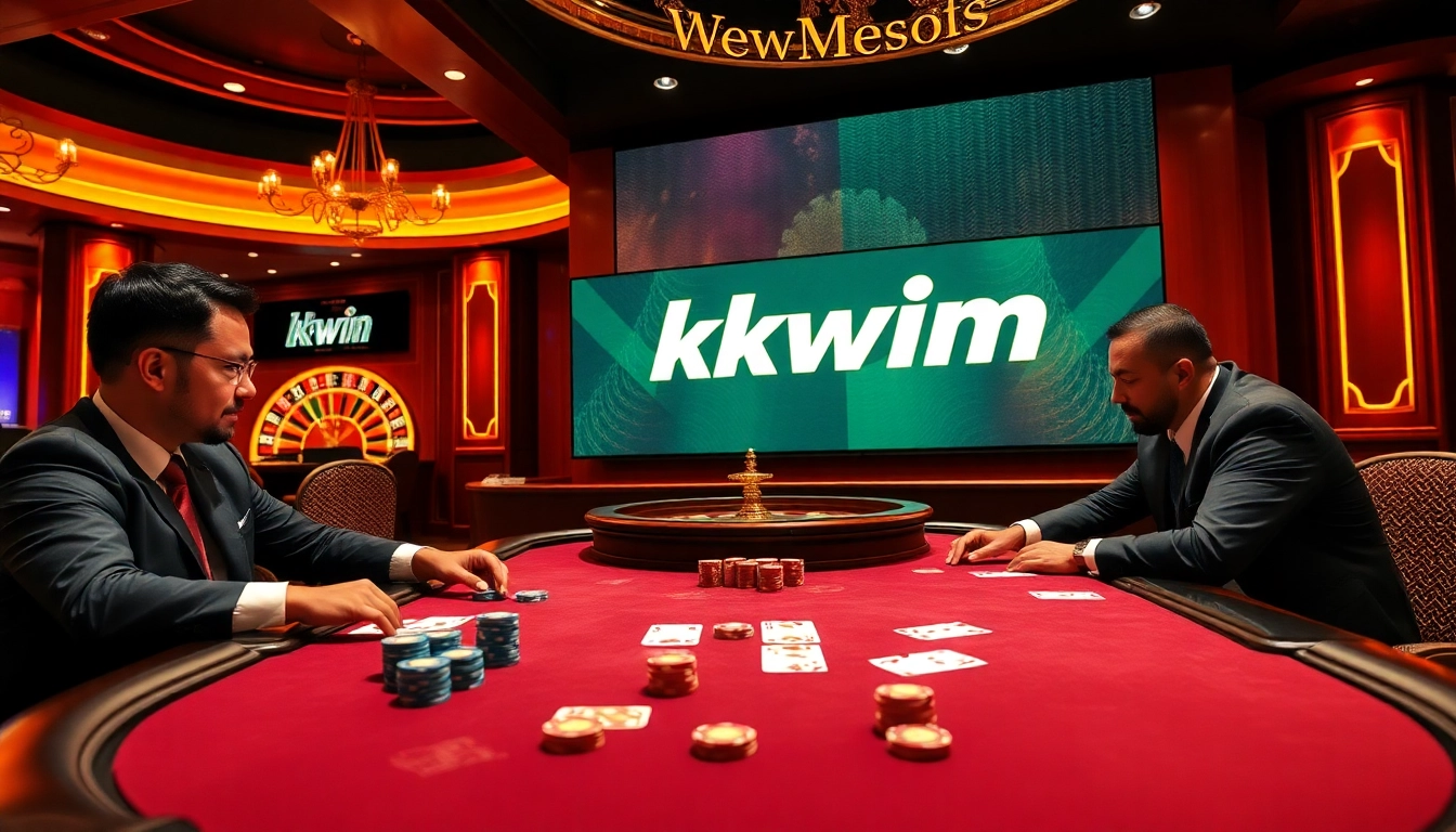 Exciting poker action at kkwin.com, capturing the thrill of high-stakes gambling in a vibrant casino atmosphere.