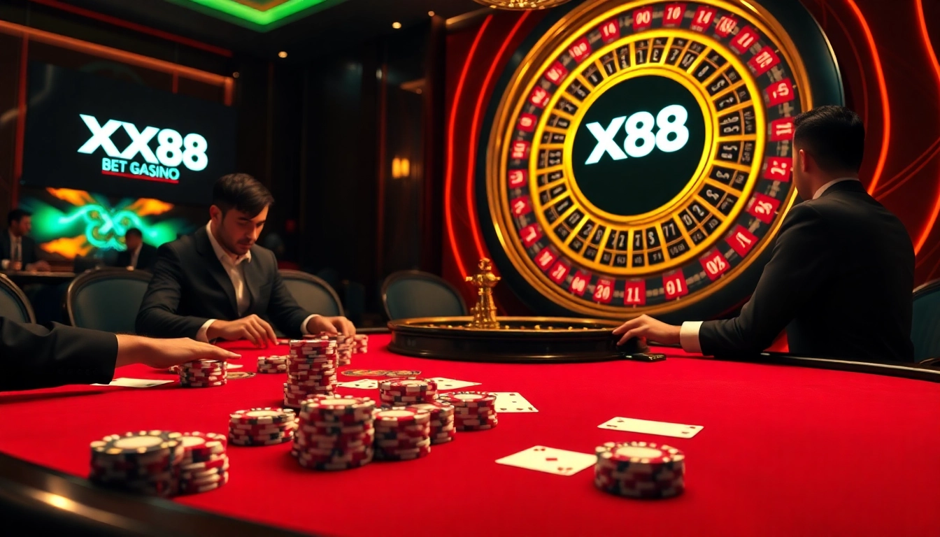 Experience thrilling gameplay at XX88 casino with vibrant poker tables and excitement.