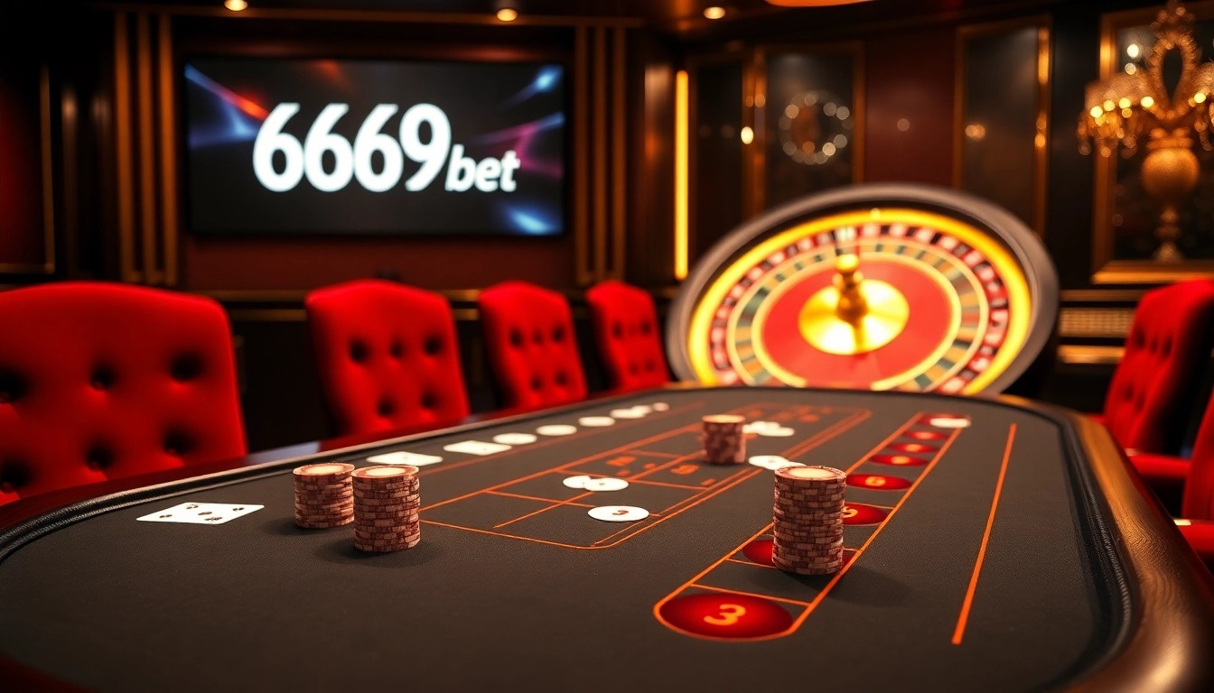 Experience the excitement of 669bet with dynamic casino visuals featuring blackjack and roulette.