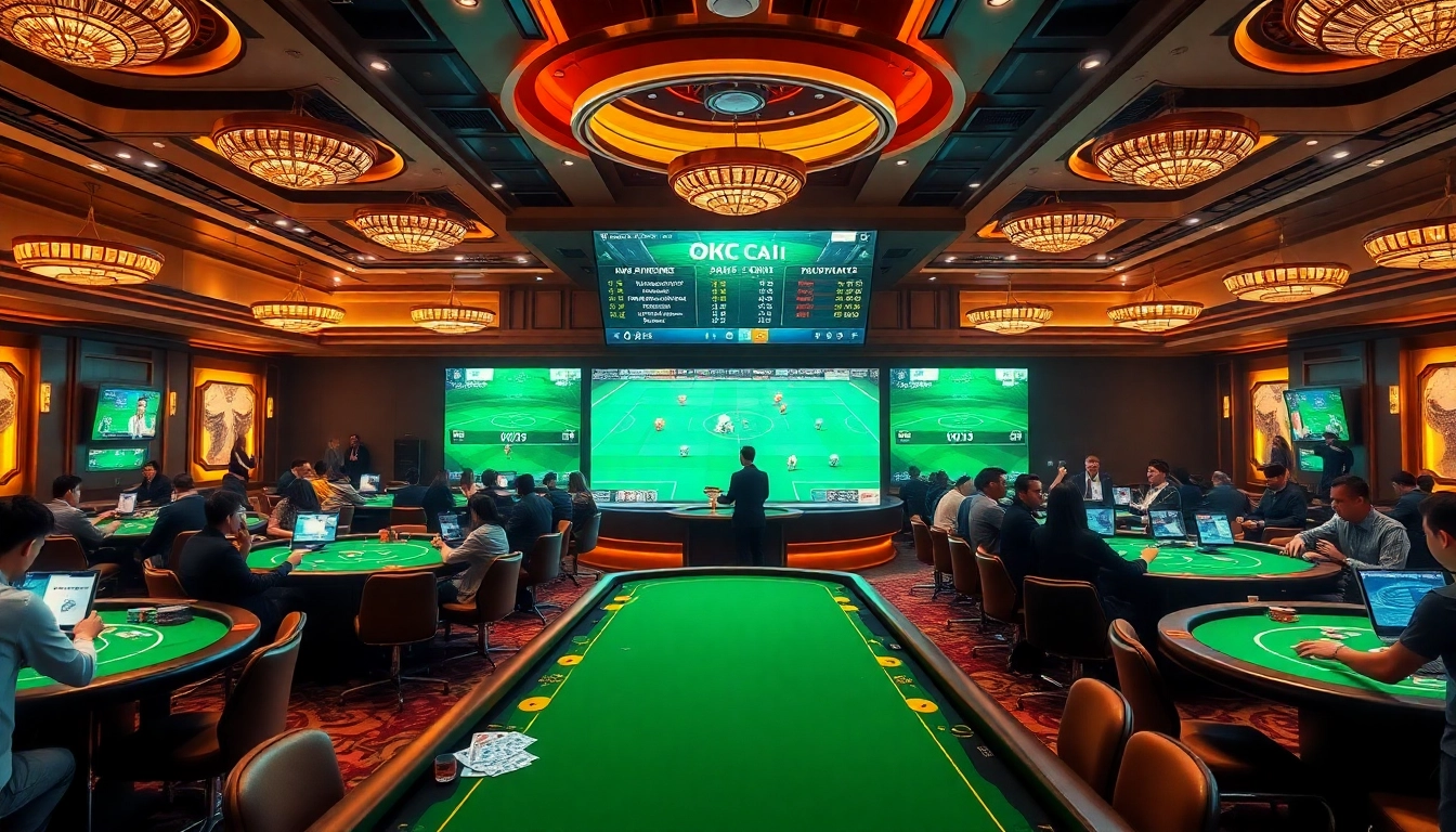 Gambling excitement at Nhà cái OK9's vibrant casino sports betting area