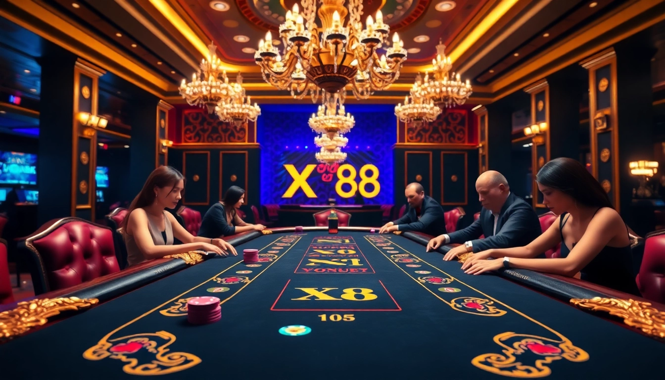 Experience the excitement of Baccarat at XX 88, featuring players and vibrant chips.