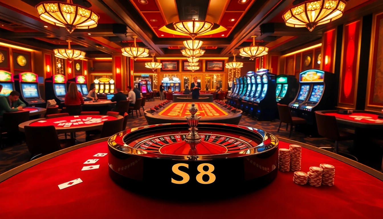 Players experiencing excitement at the S8 casino table with vibrant poker chips and cards.