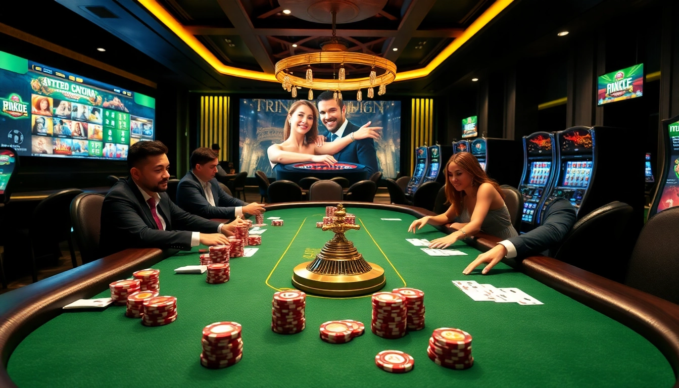 Experience the thrill of nk88 casino with immersive gaming action, featuring poker tables and roulette wheels.
