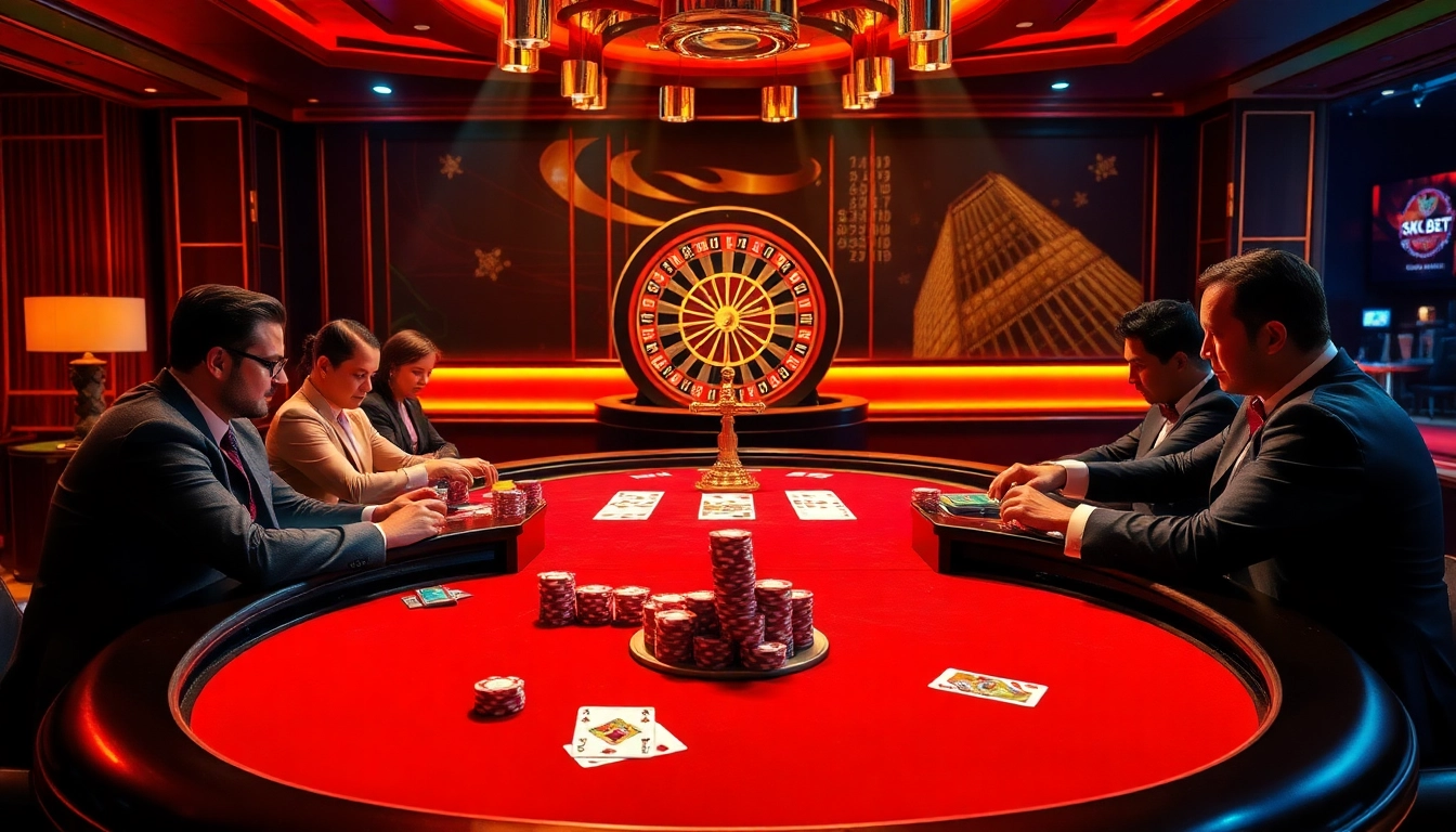 Experience the luxury of high-stakes poker at 8kbet.com, showcasing skilled players and vibrant chips.