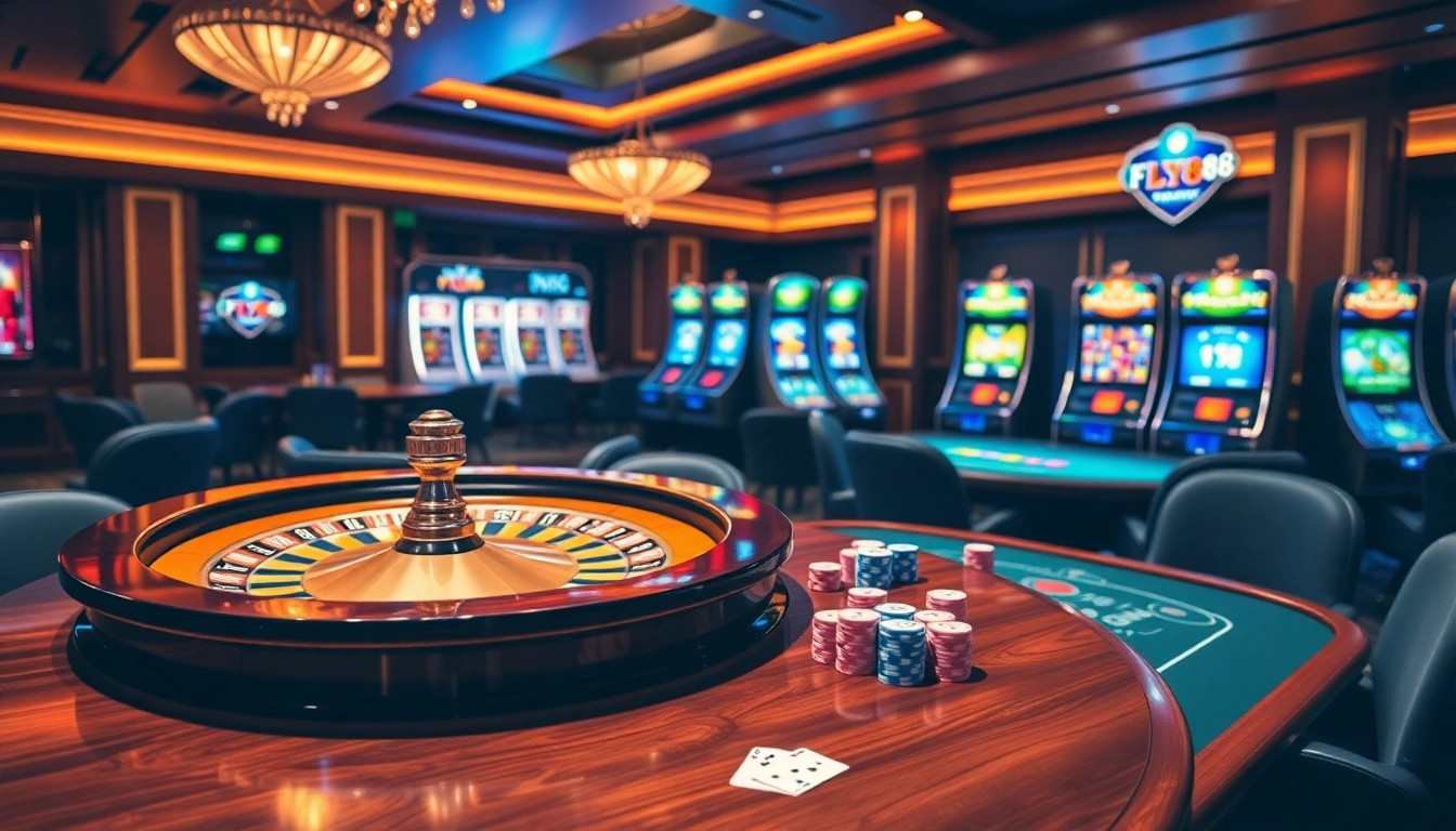 Experience thrilling gaming with FLY88 đăng nhập at an upscale casino featuring roulette and poker.