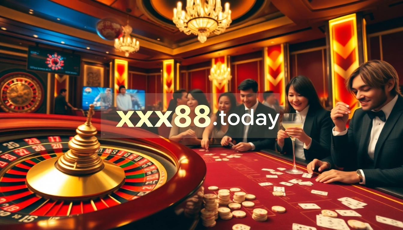 Experience excitement at https://xx88.today/ with a luxurious casino scene featuring poker and roulette.