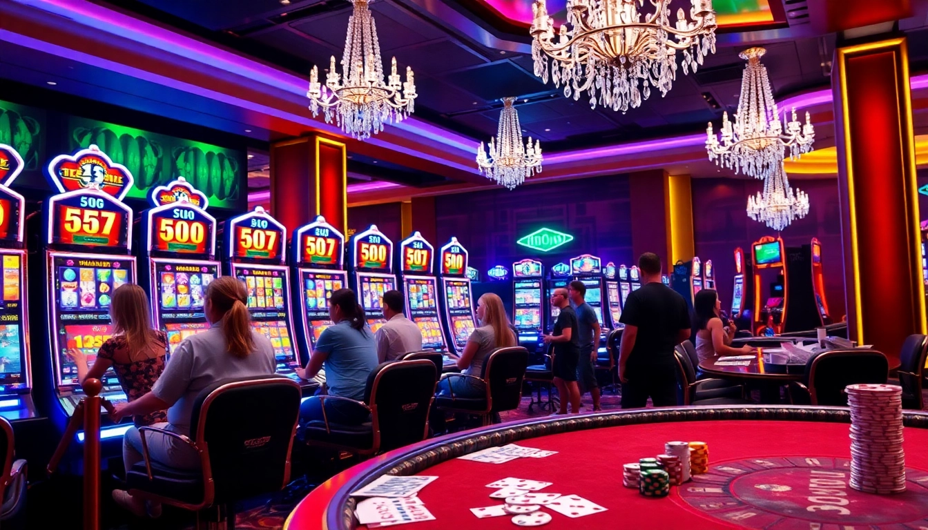 Engaging players enjoy the latest slot88 machines in a vibrant casino setting.