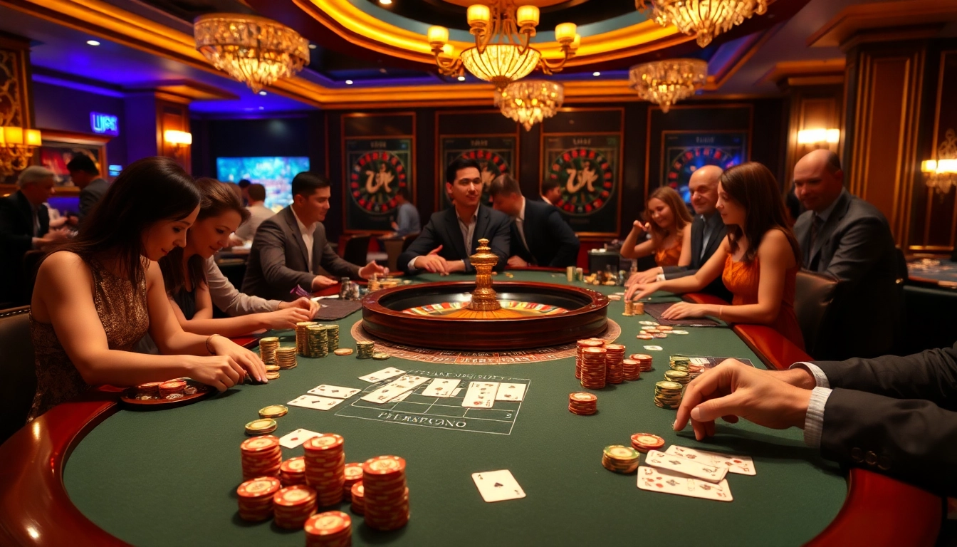 Experience thrilling gameplay with uu88 at a luxurious casino table surrounded by excitement.