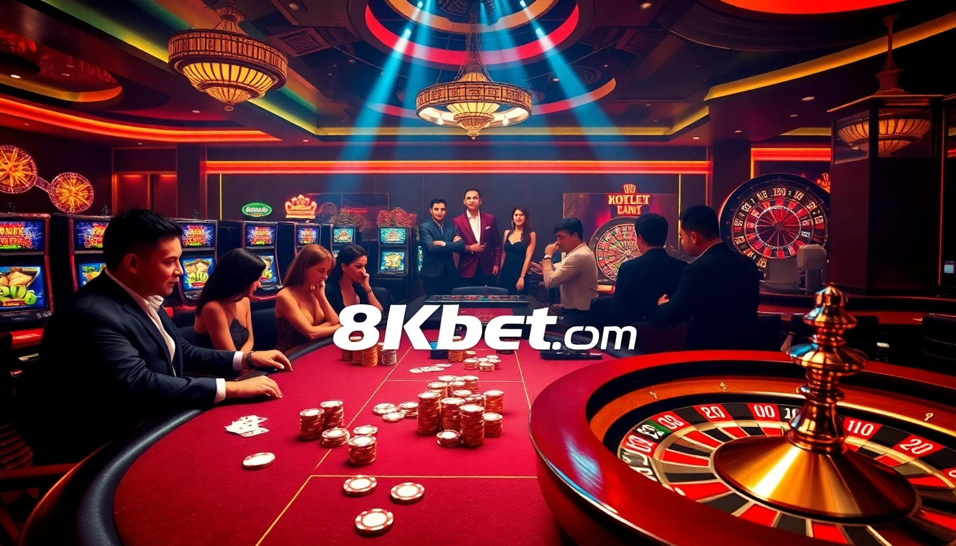 Experience thrilling gameplay at 8kbet.com with vibrant casino tables and exciting slot machines.