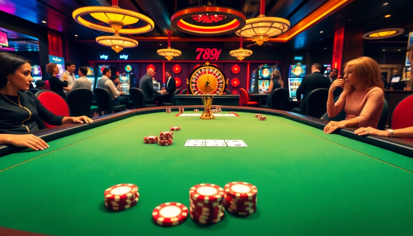 Experience the thrill at 789f's luxurious poker tables, complete with chips and cards.
