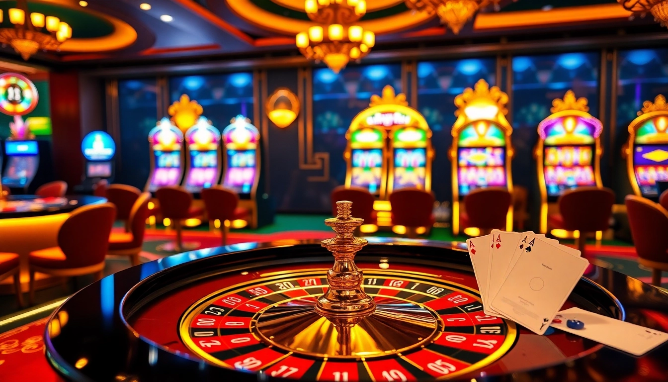 Pushpa Club casino scene featuring an elegant roulette table and vibrant chips in a luxurious setting.