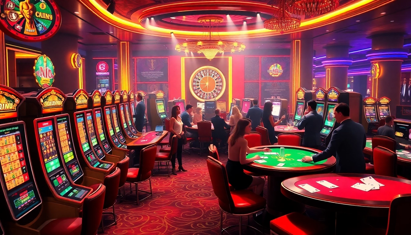 Enjoying a thrilling casino experience at https://kk55.group with vibrant slot machines and poker tables.