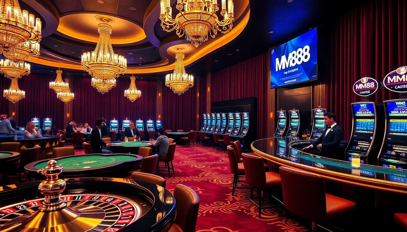 Exciting gameplay moment at MM88 casino with vibrant poker tables and roulette wheels.