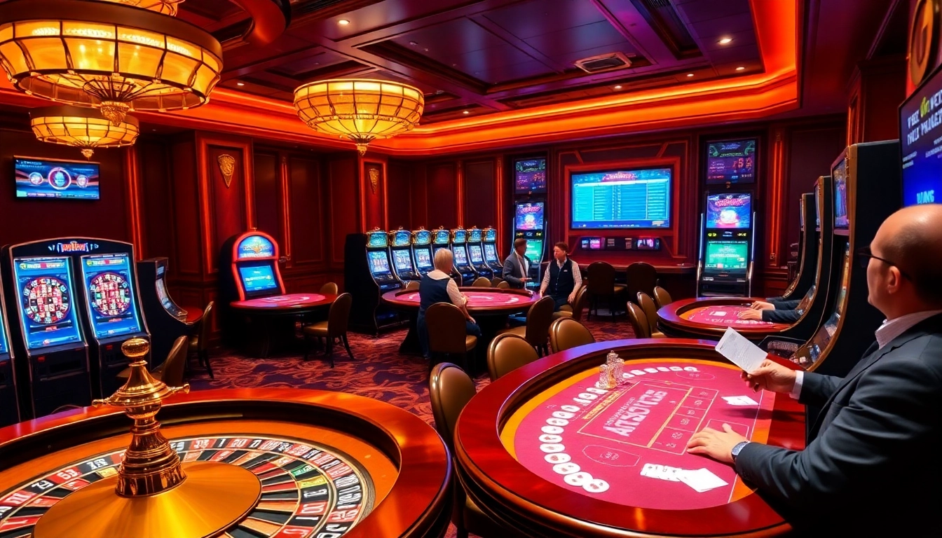 Exciting casino action at vipwin79.net with players enjoying roulette and slot machines.