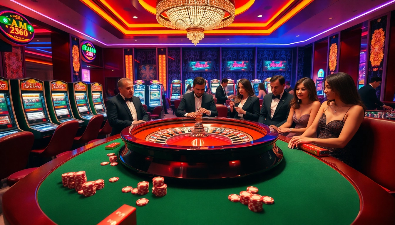 Experience the thrill of winning at 8kbetok.com with a luxurious casino interior filled with exciting gaming elements.
